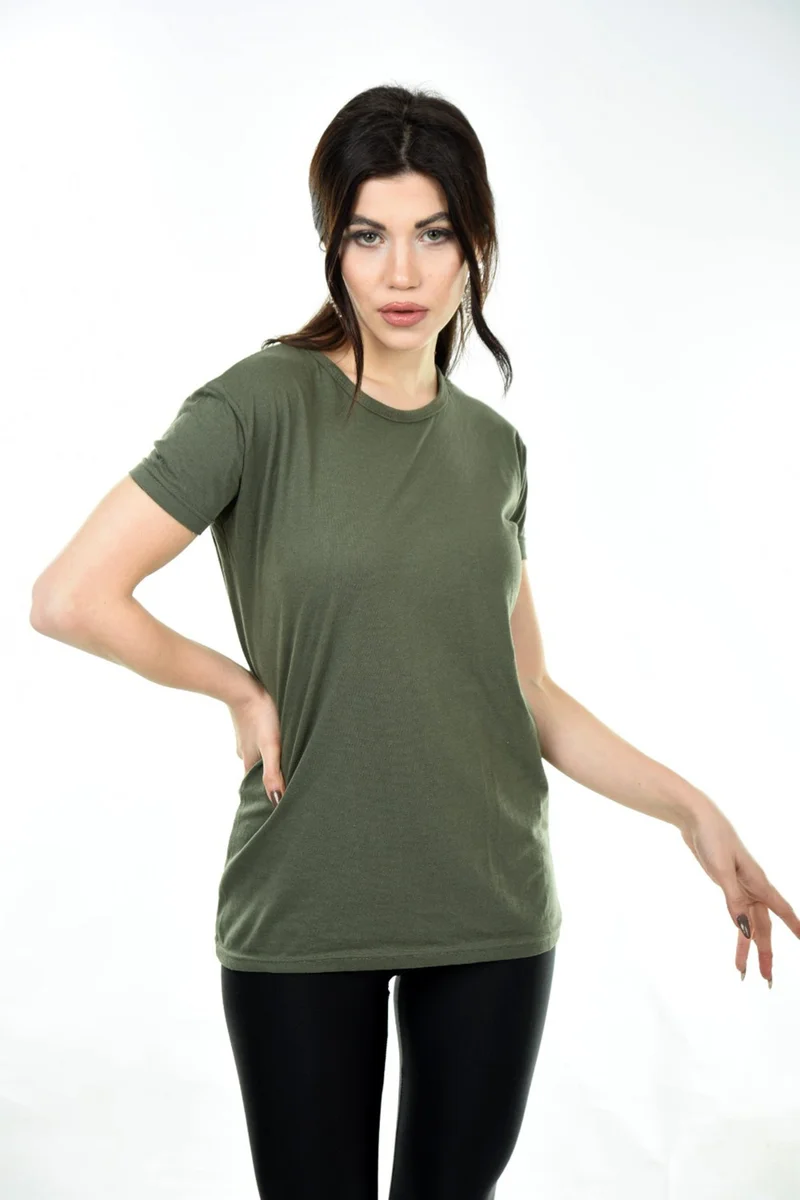 بيليفانتي كولكشن Women's Basic Crew Neck Short Sleeve T-Shirt Khaki