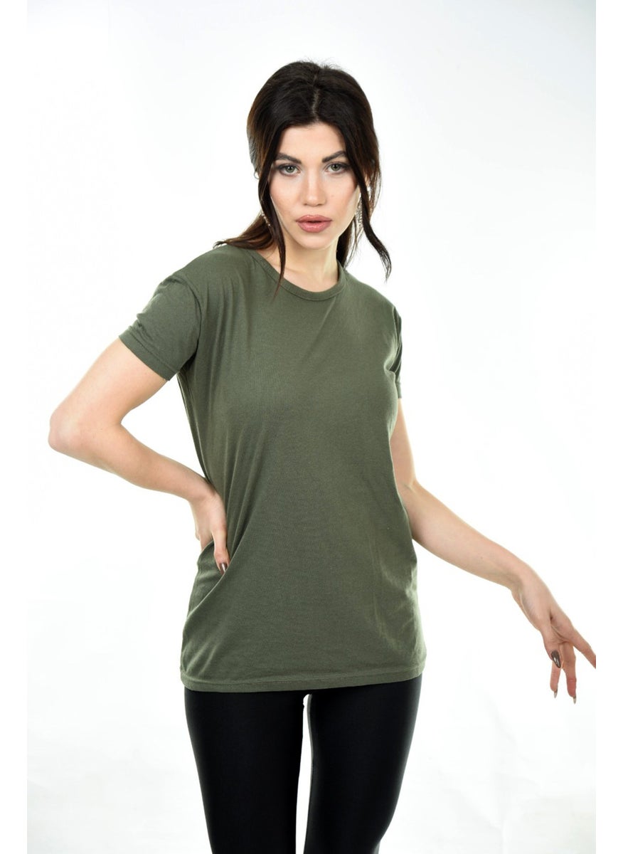 Belifanti Collection Women's Basic Crew Neck Short Sleeve T-Shirt Khaki  - Image 3