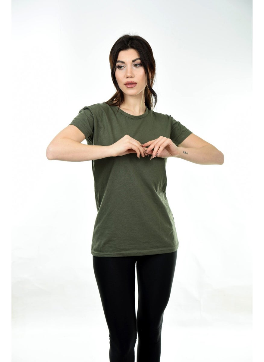 Belifanti Collection Women's Basic Crew Neck Short Sleeve T-Shirt Khaki  - Image 2