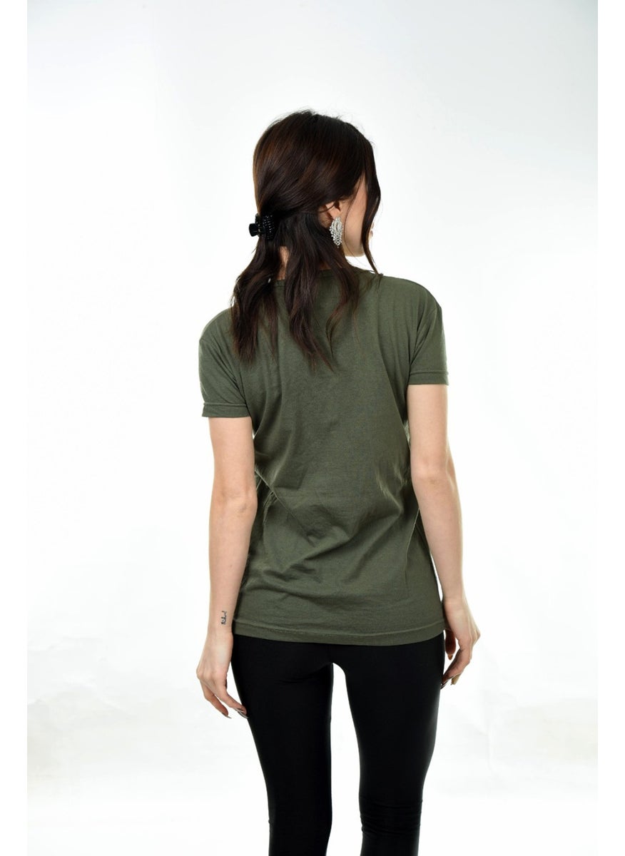 Belifanti Collection Women's Basic Crew Neck Short Sleeve T-Shirt Khaki  - Image 4
