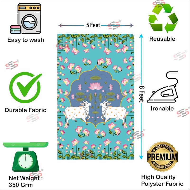 S2S ستارة خلفية تقليدية أنيقة 2 دهنو مع زهور | لتزيين البوجا ستارة خلفية تقليدية | ارتفاع 8 أقدام وعرض 5 أقدام - Image 3