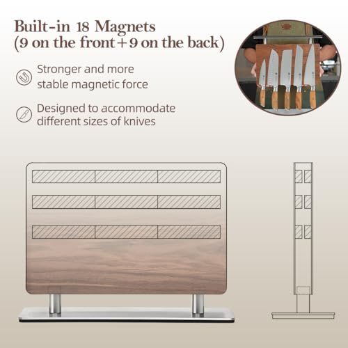 XINZUO Magnetic Knife Block,Natural Walnut Knife Holder Stand for Counter Top,with Strong Magnets,Double Sided Kitchen Knife Storage Rack - Image 4