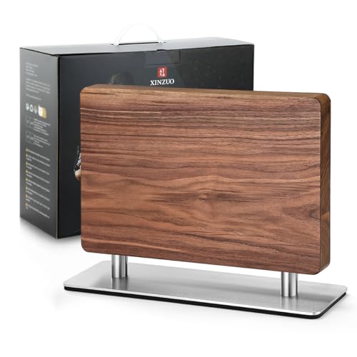 XINZUO Magnetic Knife Block,Natural Walnut Knife Holder Stand for Counter Top,with Strong Magnets,Double Sided Kitchen Knife Storage Rack - Image 1