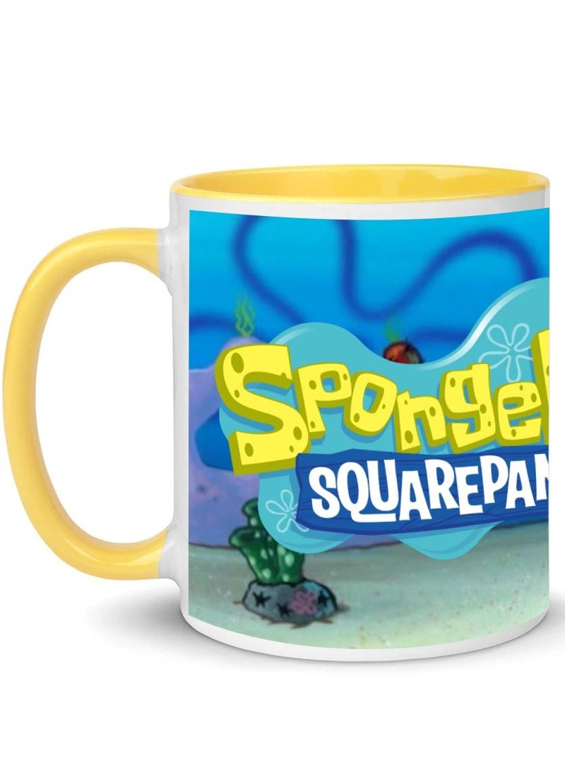 إم إي سي سبونجبوب سكوير بانتس كوب قهوة مطبوع للأطفال لون أصفر 11 أونصة - Image 2