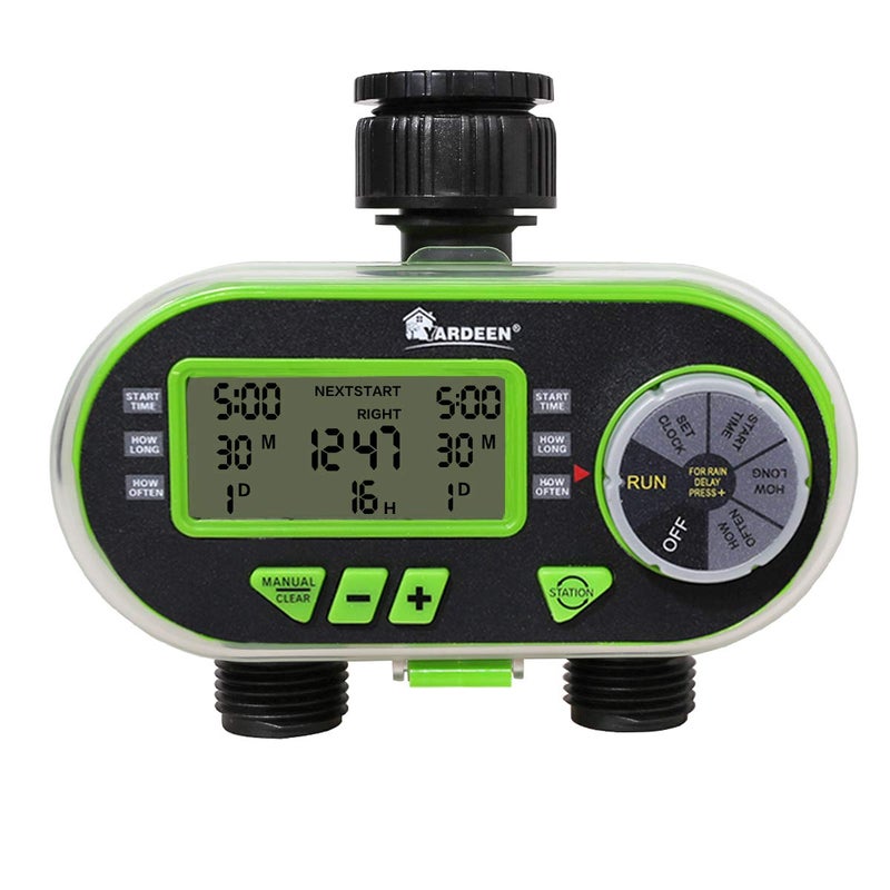 Yardeen 2 Outlet Garden Digital Electronic Water Timer Irrigation Controller for Garden Yard Green