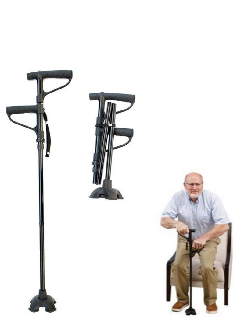 Walking Crutches with Flashlight Function Foldable Adjustable Stick Elderly to Balance and Stand Freely Cane with Stable and Non-Slip Pivot Tip for Adults - Image 1