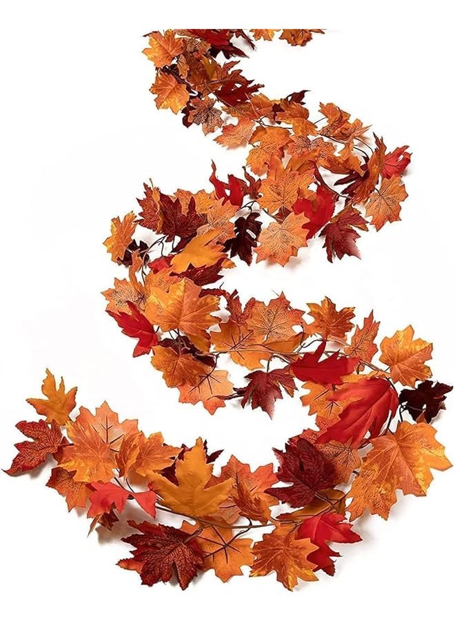 erorex 2 Pack Fall Decor Maple Leaf Artificial Autumn Decoration Halloween Garland Artificial Hanging Autumn Foliage Can Be Used For Home Fireplace Mantle Front Door Thanksgiving Decor  - Image 1