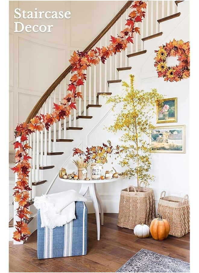 erorex 2 Pack Fall Decor Maple Leaf Artificial Autumn Decoration Halloween Garland Artificial Hanging Autumn Foliage Can Be Used For Home Fireplace Mantle Front Door Thanksgiving Decor  - Image 4