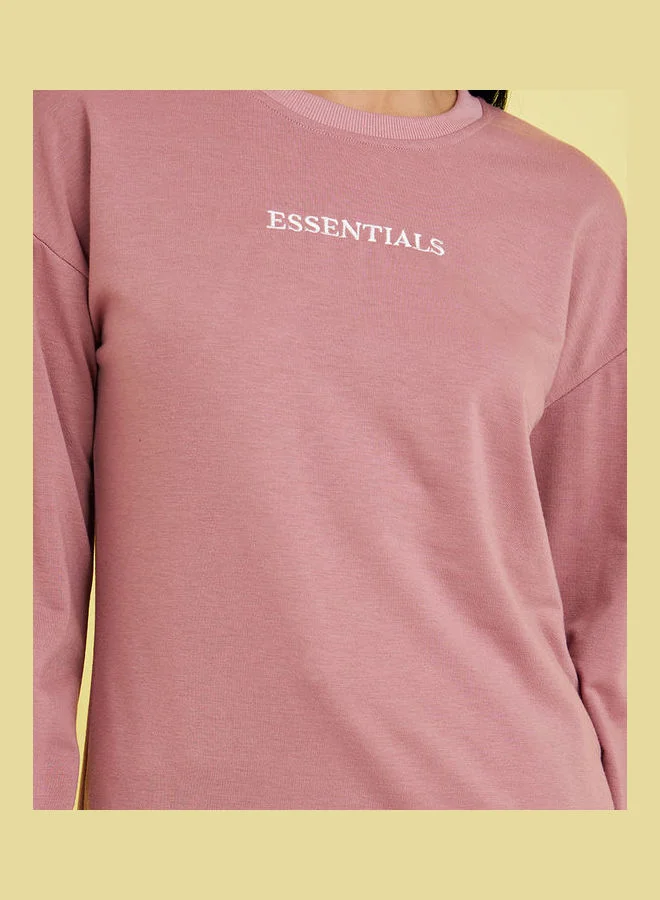 Styli Essentials Embroidered Logo Long Sleeves Top and Loopback Jogger Lounge Set