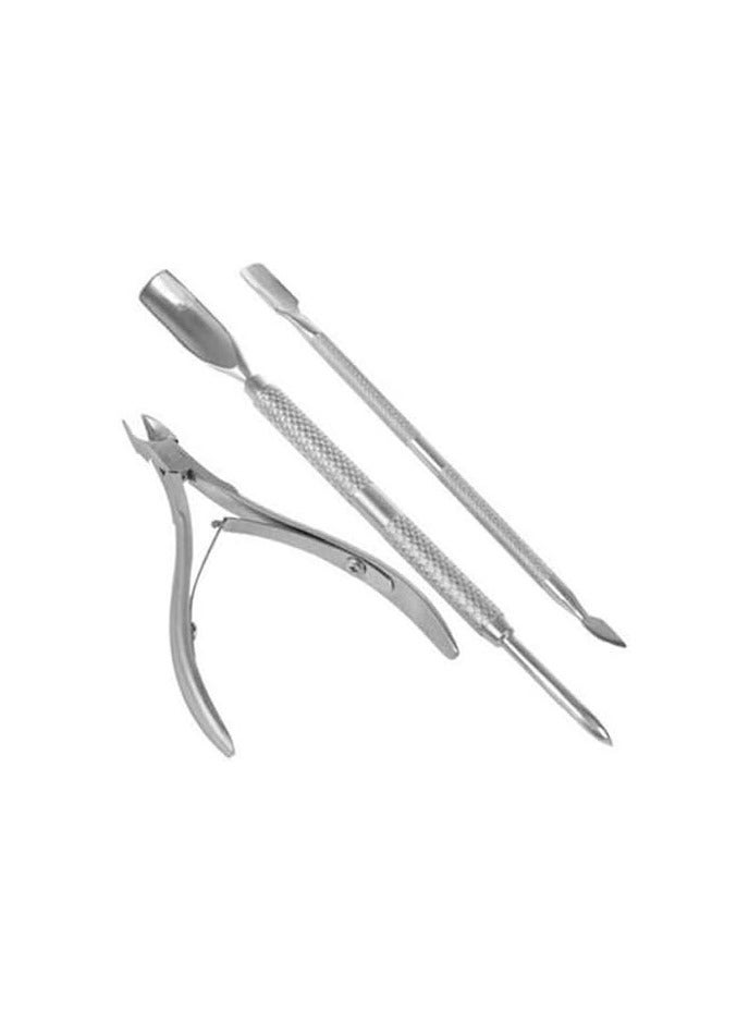 BLOOMING TIME 3-Piece Cuticle Spoon Pusher Remover Cutter Nail Nipper Set Sliver - Image 1