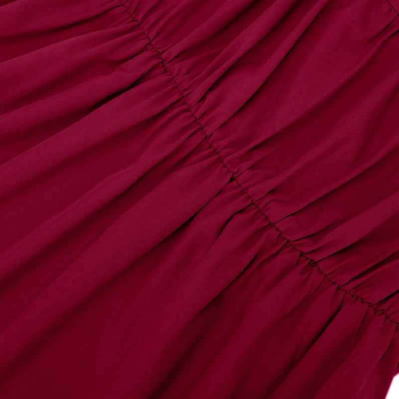 HEQU Regency Dresses for Women with Satin Sash Ruffle Empire Waist Dress Gown (L, Dark Red) - Image 5
