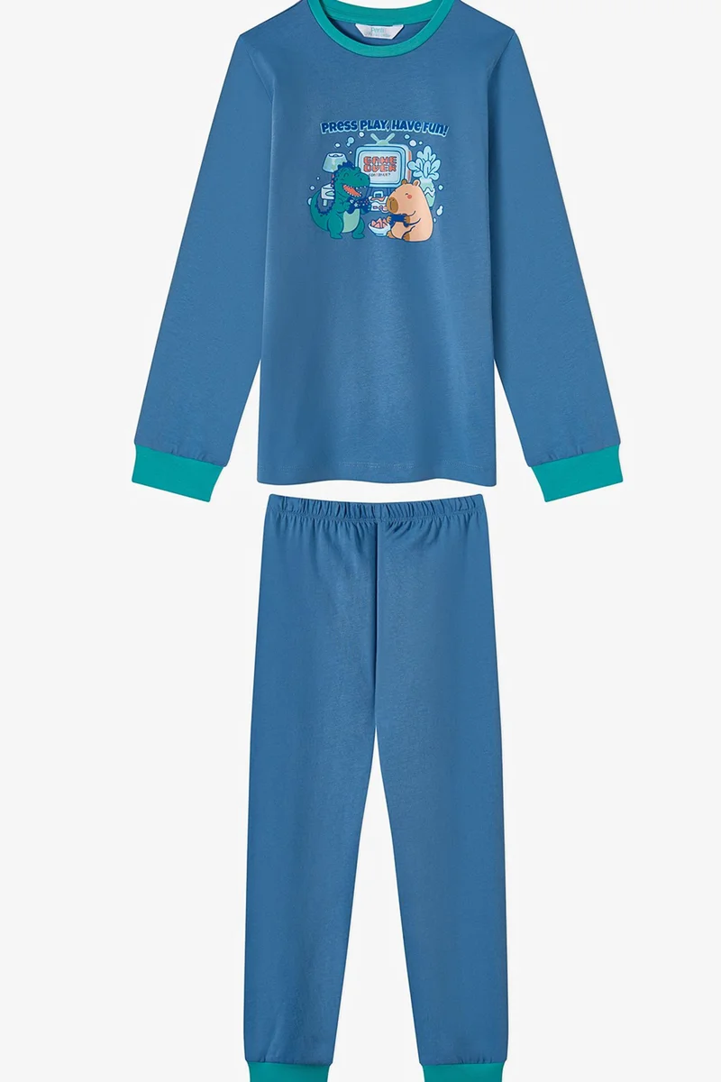 Penti Multicolor PENTI Boys' Capy&dino Together Cotton Long Sleeve Pajama Set for Men | Best Price UAE