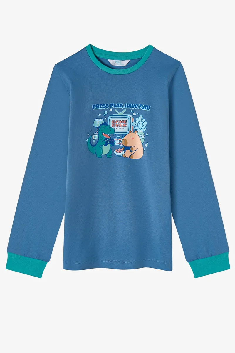 Penti Multicolor PENTI Boys' Capy&dino Together Cotton Long Sleeve Pajama Set for Men | Best Price UAE