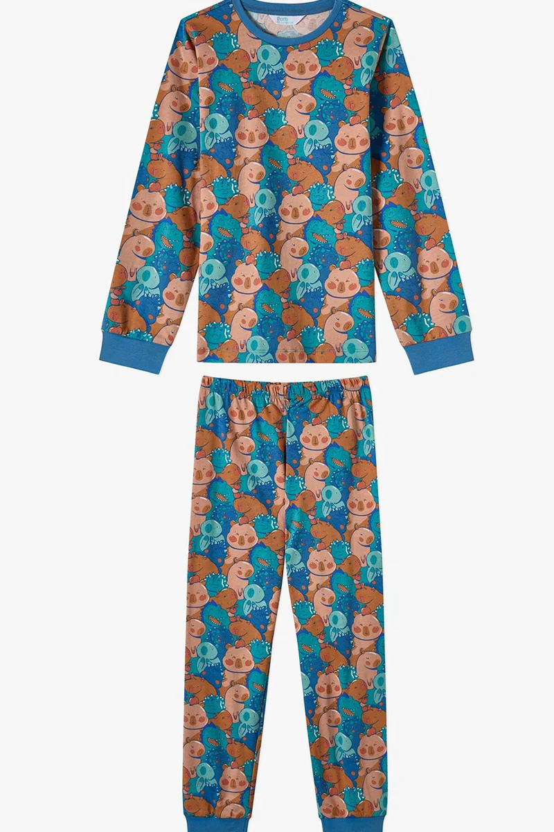 Penti Multicolor PENTI Boys' Capy&dino Together Cotton Long Sleeve Pajama Set for Men | Best Price UAE