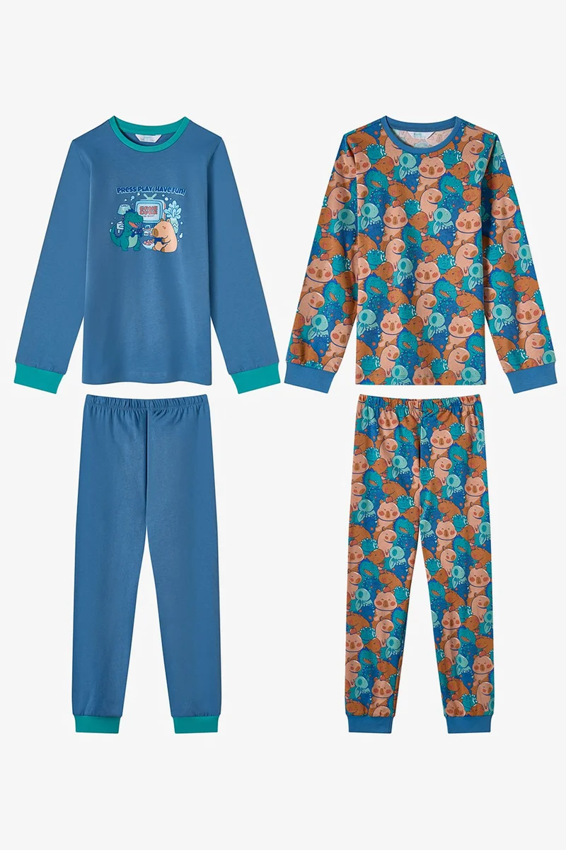 PENTI Boys' Capy&dino Together Cotton Long Sleeve Pajama Set