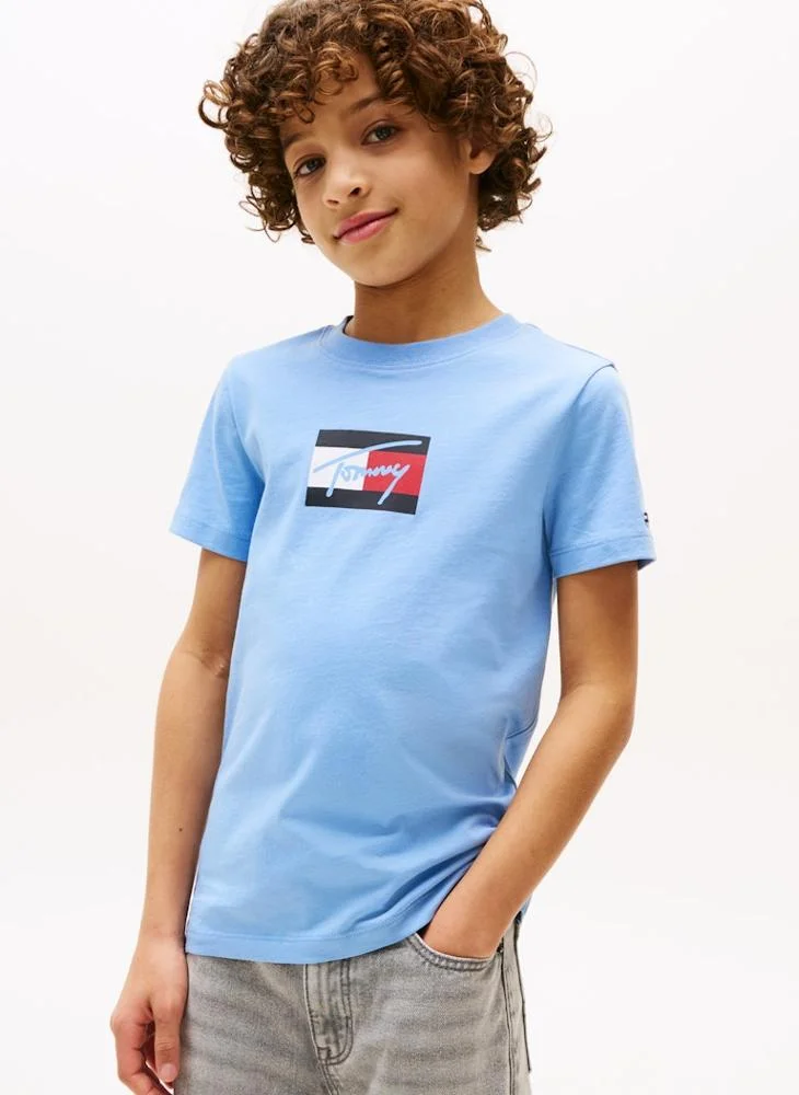 تومي هيلفيغر Kids Script Flag Print Crew Neck T-Shirt