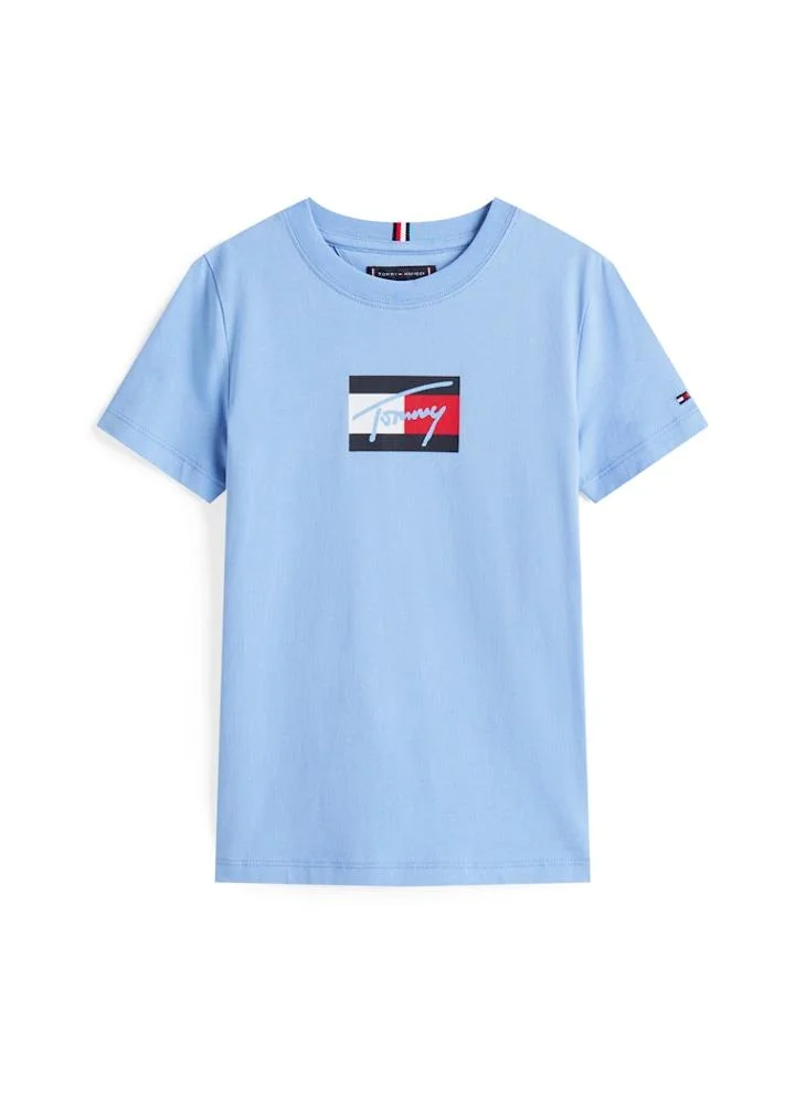 TOMMY HILFIGER Kids Script Flag Print Crew Neck T-Shirt