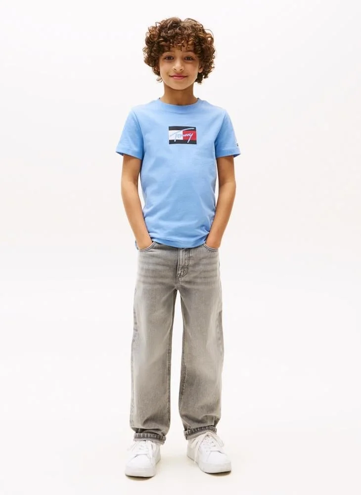 TOMMY HILFIGER Kids Script Flag Print Crew Neck T-Shirt