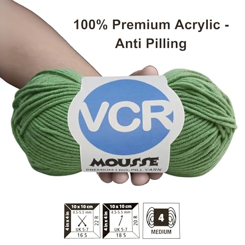 VCR 4ply Mehndi Green Yarn, 100 Grams Hank, 190 Meters Length, Acrylic Ball for Crochet and Knitting, Soft Crosia Threads, Pack of 1 Yarn, Suitable for DIY Crafts - Image 3