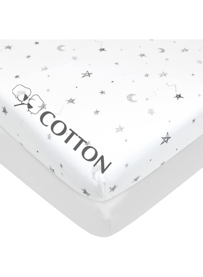 American Baby Company American Baby Company 2 Pack Printed 100% Natural Cotton Jersey Knit Fitted Pack N Play Playard Sheet, Gray Star and  - Image 4