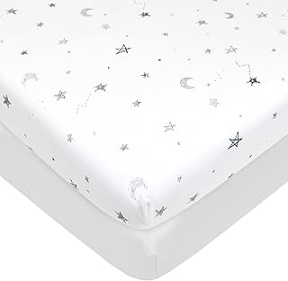 American Baby Company American Baby Company 2 Pack Printed 100% Natural Cotton Jersey Knit Fitted Pack N Play Playard Sheet, Gray Star and  - Image 1