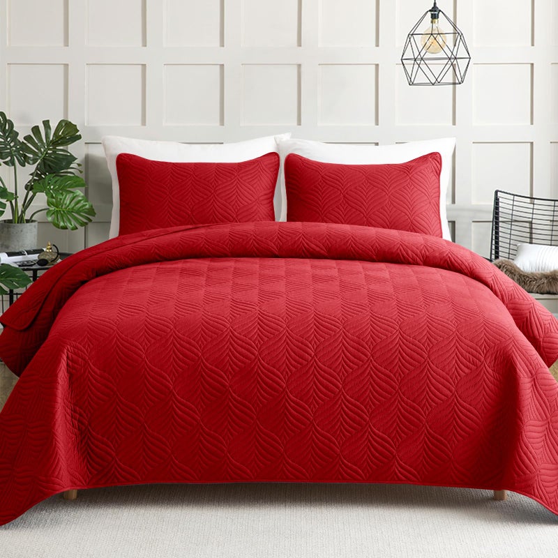 Whale Flotilla Elegant Extra Soft Quilt King Size 3Piece Lightweight Modern Geometric King Quilt Bedding Sets Bedspread Coverlet for All Seasons Red