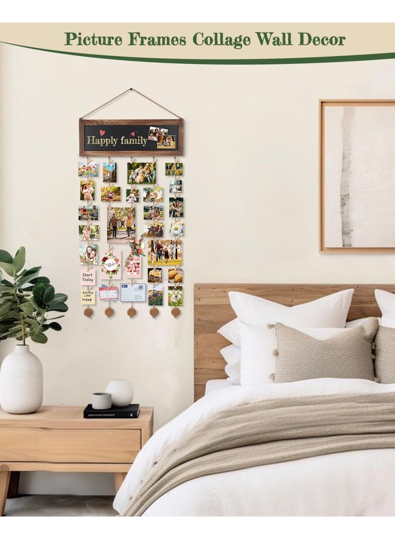 Relex Picture Frames Collage, Photo Hanging Display with Blackboard and 30 Clips Carbonized, Picture Board Wood Rustic Frames for Wall Decor and Dorm Room Decor - Image 2