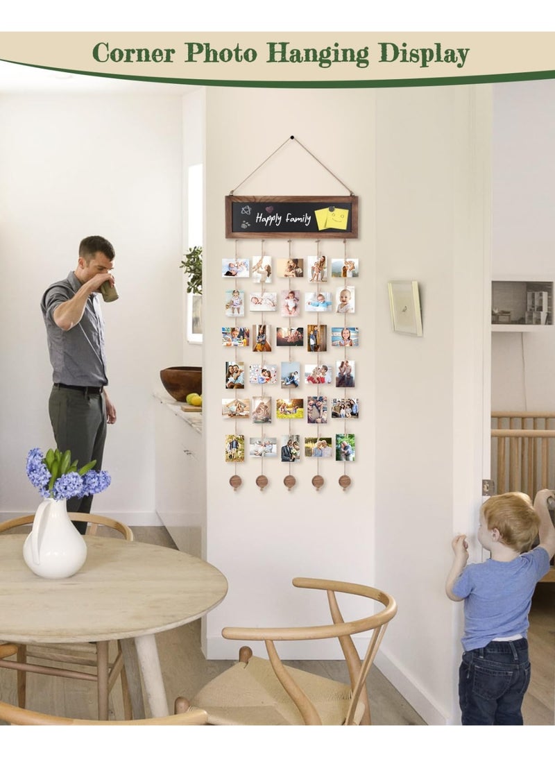 Relex Picture Frames Collage, Photo Hanging Display with Blackboard and 30 Clips Carbonized, Picture Board Wood Rustic Frames for Wall Decor and Dorm Room Decor - Image 5