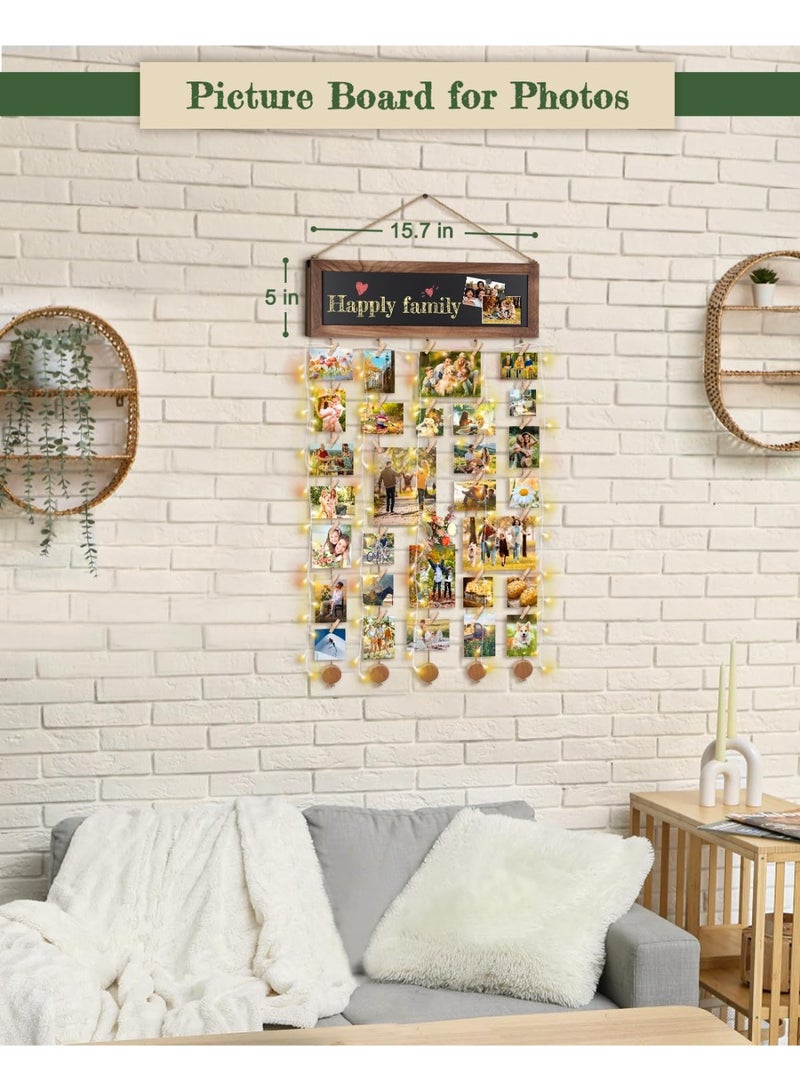 Relex Picture Frames Collage, Photo Hanging Display with Blackboard and 30 Clips Carbonized, Picture Board Wood Rustic Frames for Wall Decor and Dorm Room Decor - Image 3