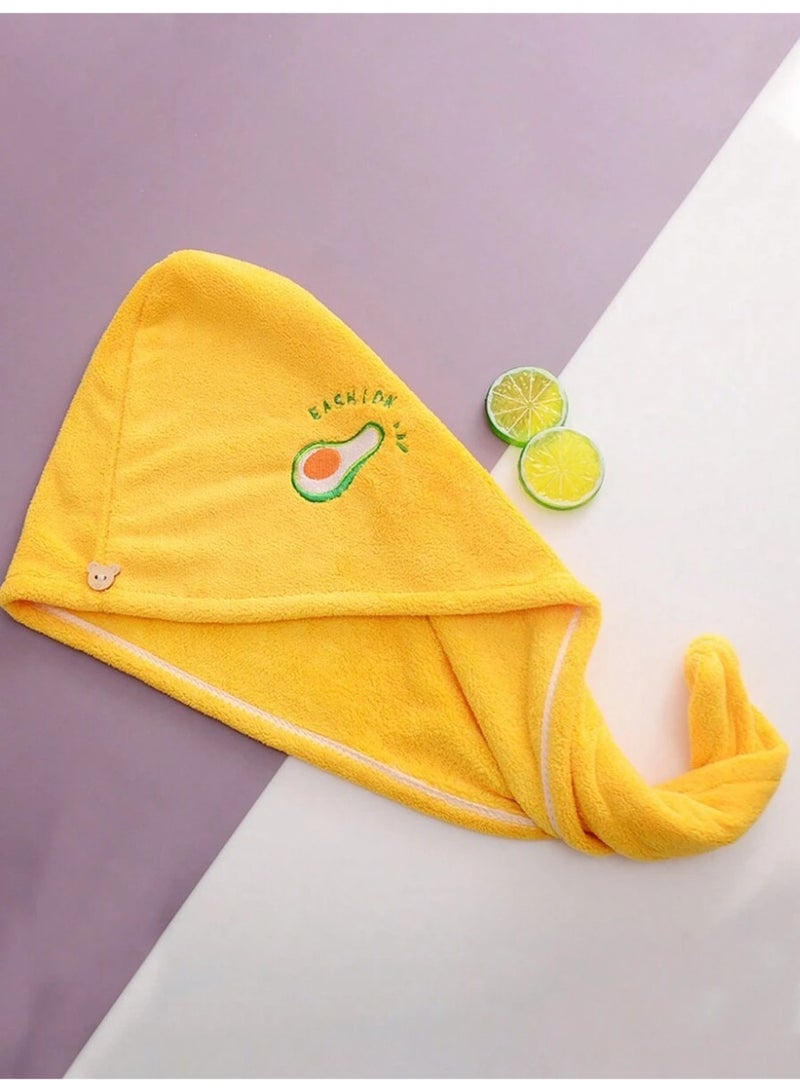 Cute Yellow Avocado Hair Towel Hood – Soft Microfiber Hair Drying Wrap with Button Closure