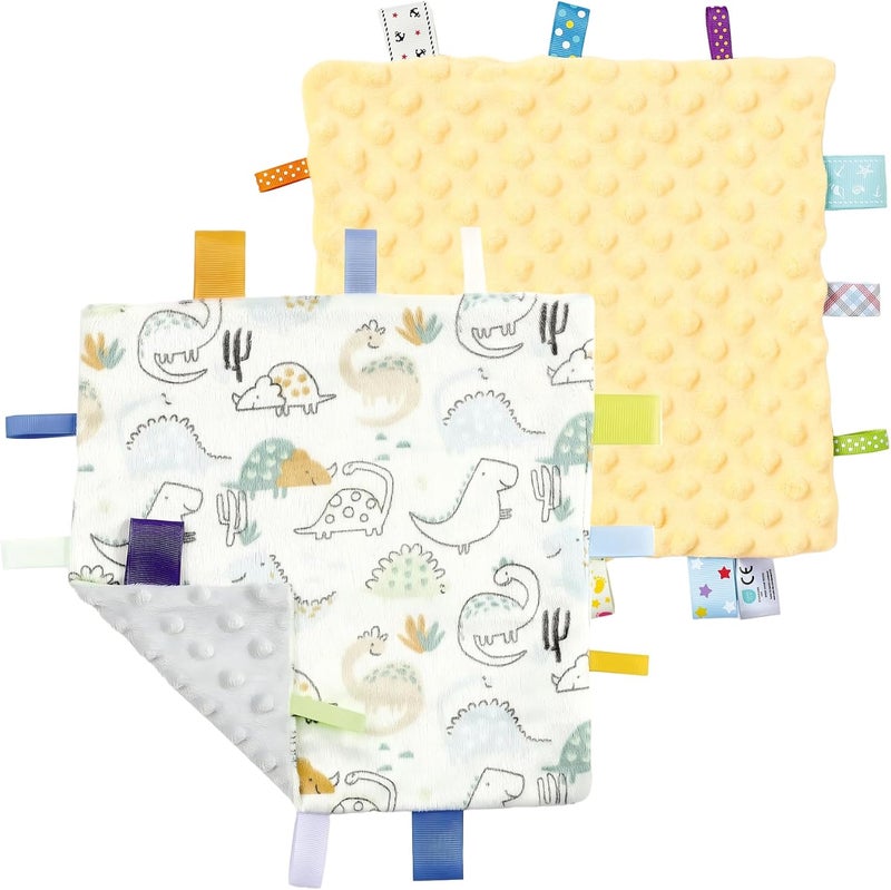 CREVENT Security Blanket for Babies, Soft Baby Lovey Comforter, Sensory Plush Blanket for Baby Girls, Calming Sleep Companion, 10" x 10" 2pcs - Image 1