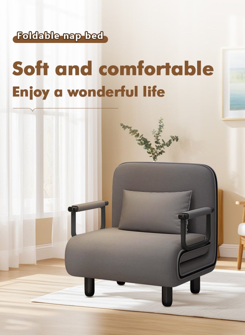 Generic Convertible Sofa Bed, 3-in-1 Folding Sleeper Chair with 5-Position Adjustable Backrest, Wheels, 2 Legs, Recliner Chaise Lounge with Pillow, Armchairs for Nursery Living Room Office (Gray)  - Image 1