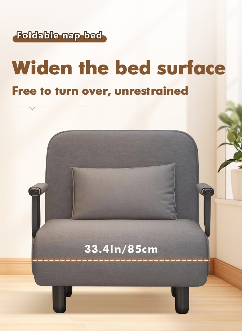 Generic Convertible Sofa Bed, 3-in-1 Folding Sleeper Chair with 5-Position Adjustable Backrest, Wheels, 2 Legs, Recliner Chaise Lounge with Pillow, Armchairs for Nursery Living Room Office (Gray)  - Image 2
