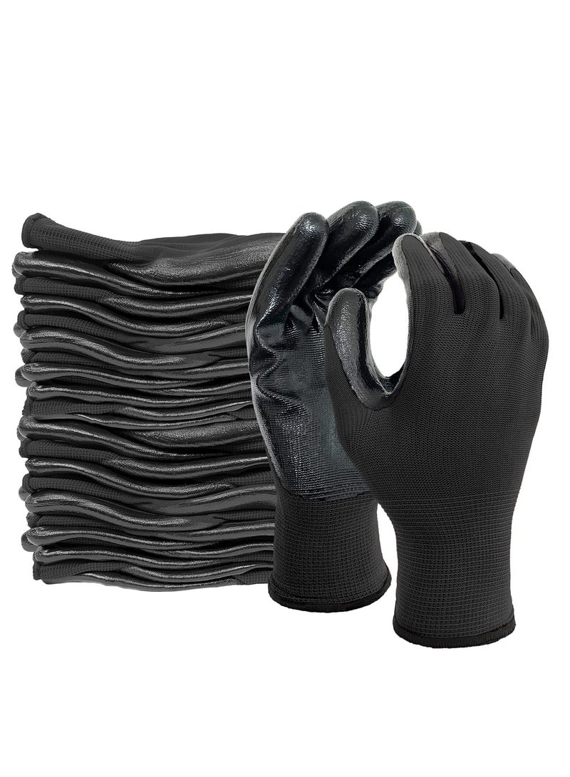 12-Pair Rubber Coated Work Gloves: Anti-Slip, Oil-Resistant for Mechanics  Gardening - Breathable Design for Men and Women, Perfect for All Tasks - Image 1