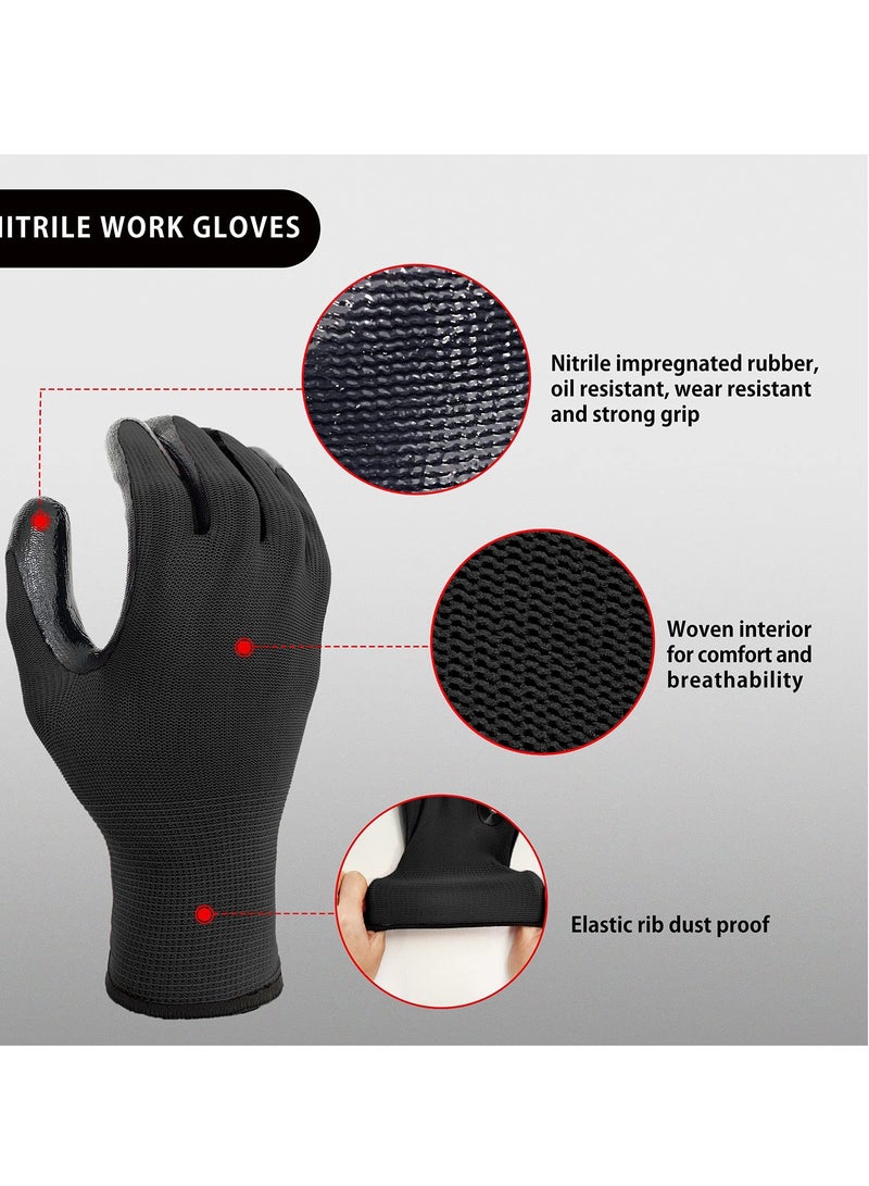 12-Pair Rubber Coated Work Gloves: Anti-Slip, Oil-Resistant for Mechanics  Gardening - Breathable Design for Men and Women, Perfect for All Tasks - Image 2