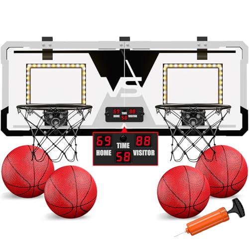 HYES 2 Player Basketball Game Dual Shot Over The Door Mini Basketball Hoop Indoor with Scoreboard  LED Basketball Toy Gifts for Kids Boys Girls Adults Suit for BedroomOfficeOutdoorPool Black - Image 1