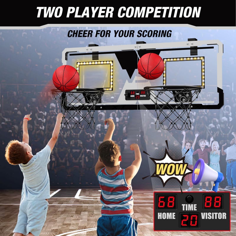 HYES 2 Player Basketball Game Dual Shot Over The Door Mini Basketball Hoop Indoor with Scoreboard  LED Basketball Toy Gifts for Kids Boys Girls Adults Suit for BedroomOfficeOutdoorPool Black - Image 3