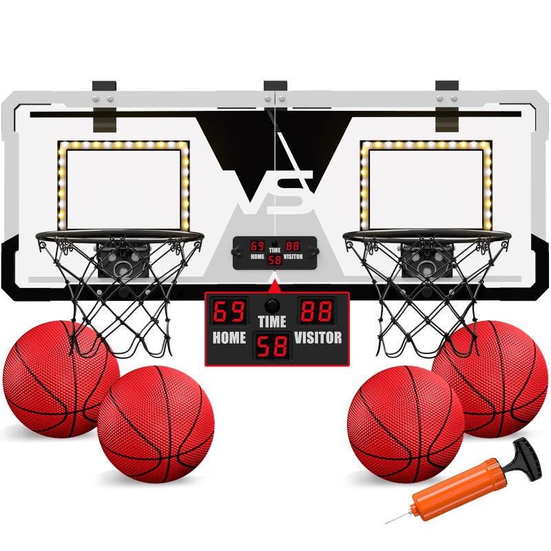 HYES 2 Player Basketball Game Dual Shot Over The Door Mini Basketball Hoop Indoor with Scoreboard  LED Basketball Toy Gifts for Kids Boys Girls Adults Suit for BedroomOfficeOutdoorPool Black - Image 2