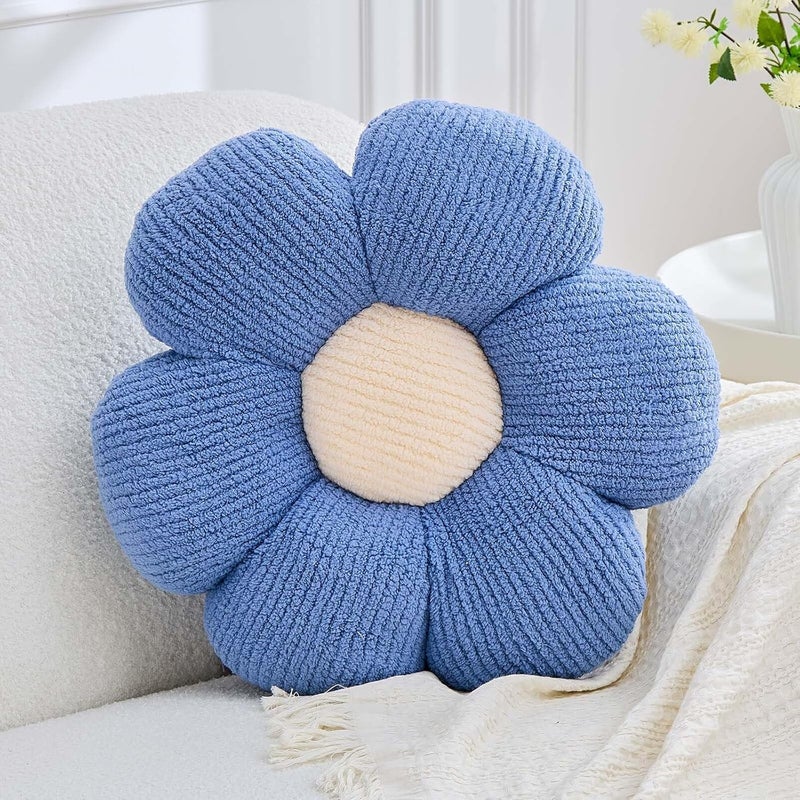VBGYA Blue Flower Decorative Throw Pillows, Cute Daisy Shaped Plush Aesthetic Pillow, Soft 19.6" Floor Seat Cushion - Image 1