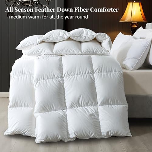ELNIDO QUEEN® Feather Comforter Oversized King Size, Filled with Feather and Downfiber, White Duvet Insert, All Season Luxurious Hotel Fluffy Bedding Comforter, Oversized King 116x98 Inch - Image 4
