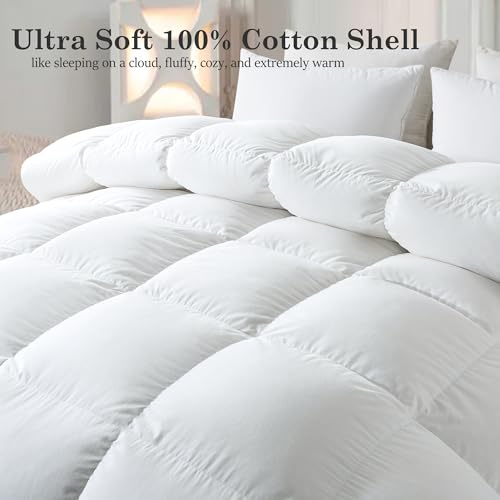 ELNIDO QUEEN® Feather Comforter Oversized King Size, Filled with Feather and Downfiber, White Duvet Insert, All Season Luxurious Hotel Fluffy Bedding Comforter, Oversized King 116x98 Inch - Image 3