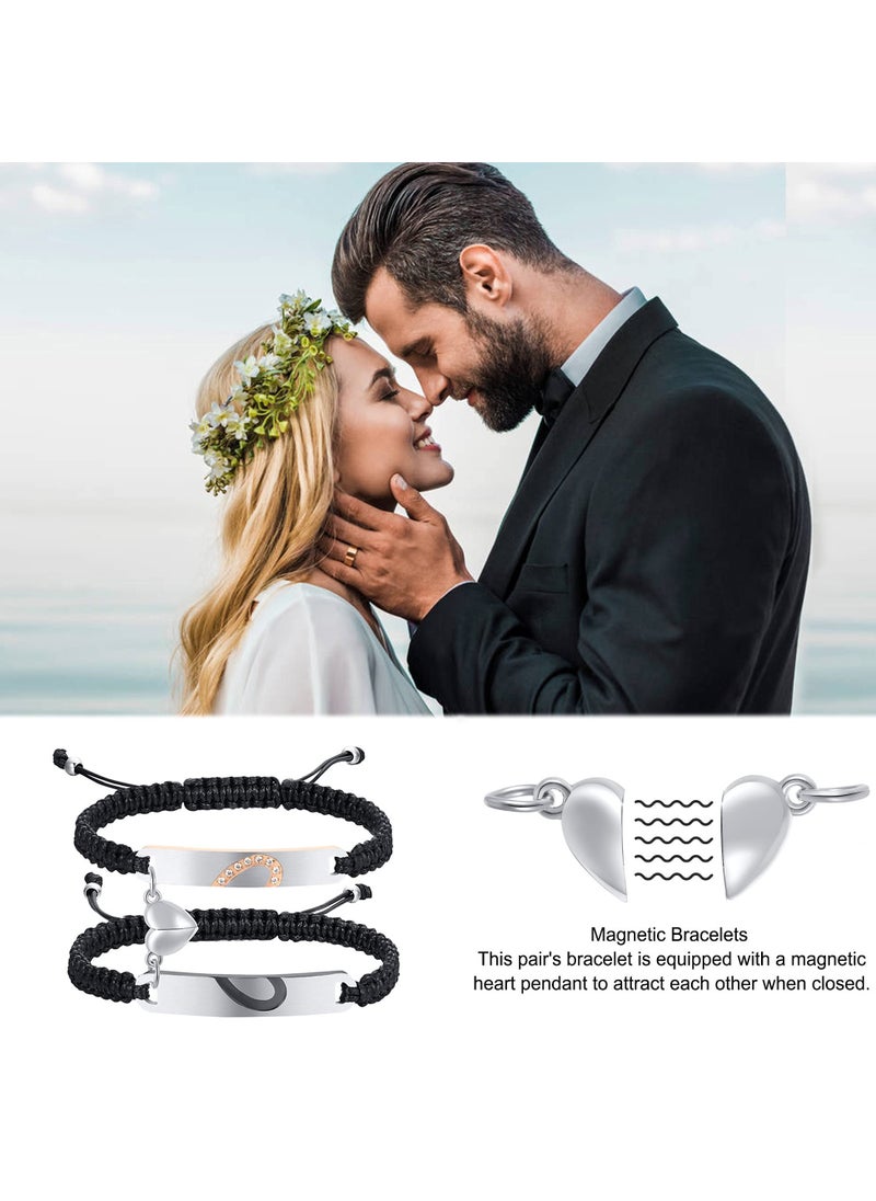 SYOSI - Personalized Braided Couples Bracelet：Custom Name Promise Words Engraved Bracelets Attraction Relationship Bracelets for Him and Her Couples Friendship Best Friend Boyfriend And Girlfriend - Image 1