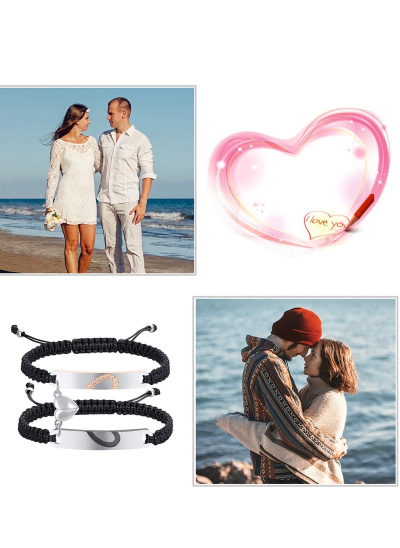 SYOSI - Personalized Braided Couples Bracelet：Custom Name Promise Words Engraved Bracelets Attraction Relationship Bracelets for Him and Her Couples Friendship Best Friend Boyfriend And Girlfriend - Image 1