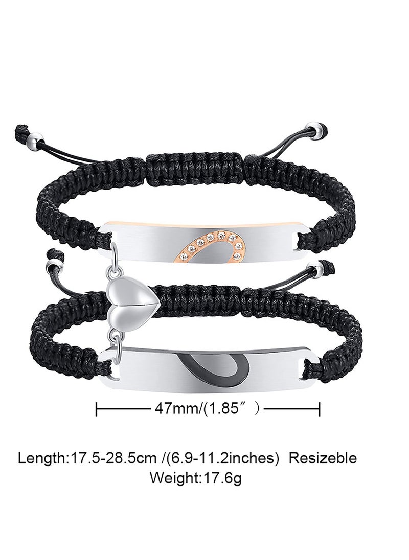 SYOSI - Personalized Braided Couples Bracelet：Custom Name Promise Words Engraved Bracelets Attraction Relationship Bracelets for Him and Her Couples Friendship Best Friend Boyfriend And Girlfriend - Image 1