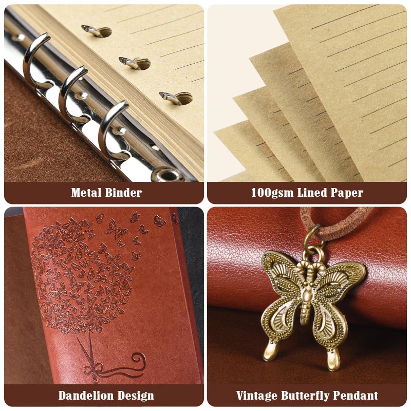 OMEYA 6 Pack Leather Notebook Journal, Travel Journal Bulk, Refillable Vintage Journals for Writing, Diary Gifts for Women, Men, Girls, Boys, 100GSM Lined Paper, Each 160 Pages & 2 Pockets (A5, 9.2" x 6.5") - Image 3