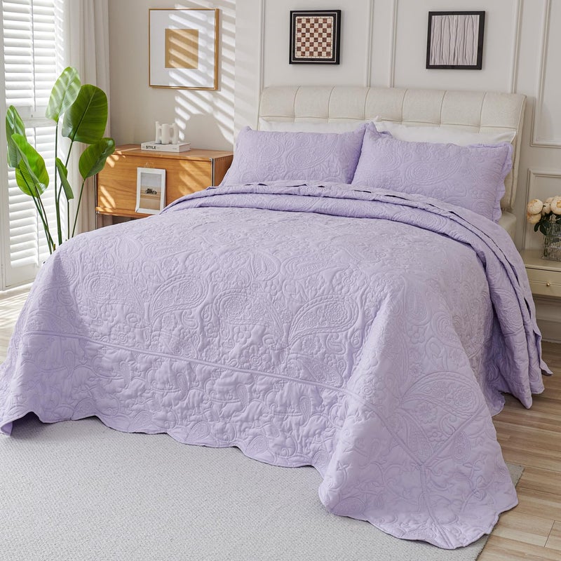 EVENHUG Oversized King Quilt California King Size Lightweight Bedding Set Reversible Bedspread Coverlets for All Seasons 3 Piece (Purple 120""x128"") - Image 1