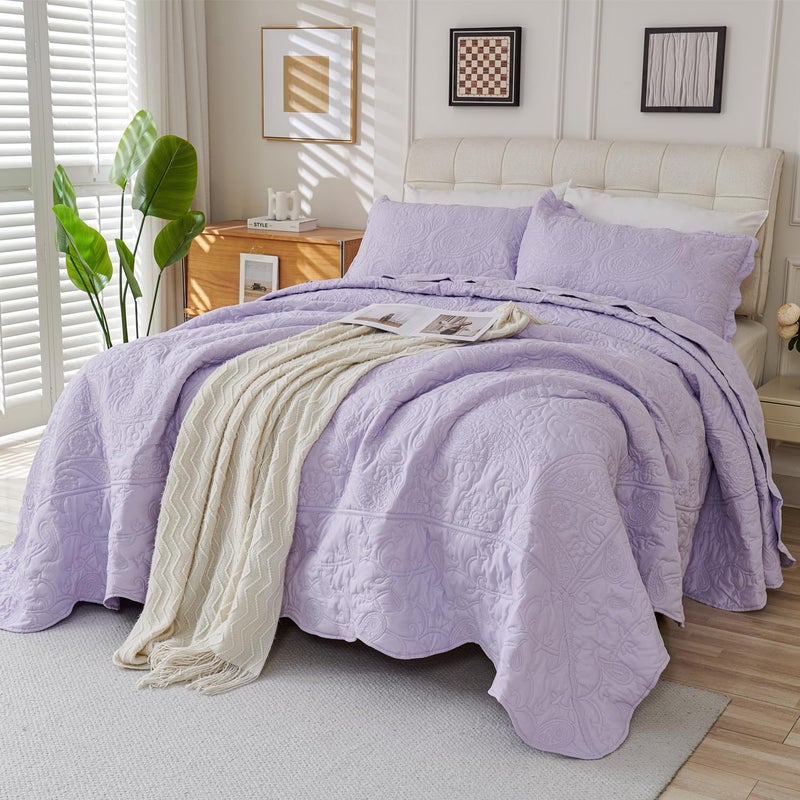 EVENHUG Oversized King Quilt California King Size Lightweight Bedding Set Reversible Bedspread Coverlets for All Seasons 3 Piece (Purple 120""x128"") - Image 2