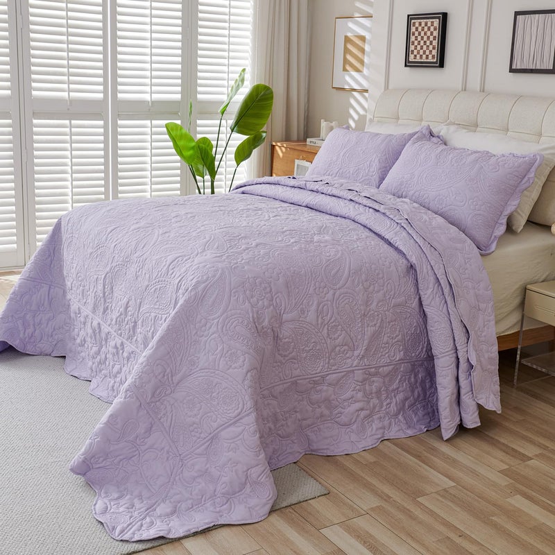 EVENHUG Oversized King Quilt California King Size Lightweight Bedding Set Reversible Bedspread Coverlets for All Seasons 3 Piece (Purple 120""x128"") - Image 5