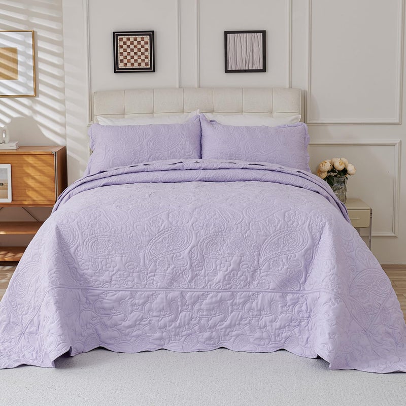 EVENHUG Oversized King Quilt California King Size Lightweight Bedding Set Reversible Bedspread Coverlets for All Seasons 3 Piece (Purple 120""x128"") - Image 3