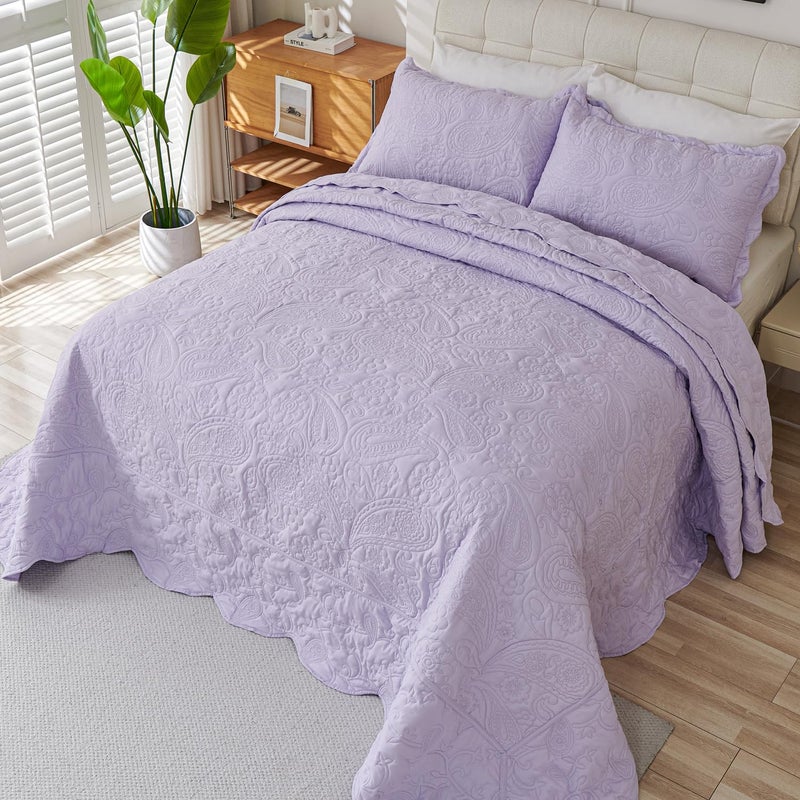 EVENHUG Oversized King Quilt California King Size Lightweight Bedding Set Reversible Bedspread Coverlets for All Seasons 3 Piece (Purple 120""x128"") - Image 4